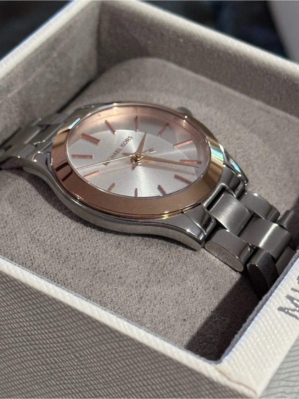 Michael Kors Two-Tone Silver and Rose Gold Bracelet Watch